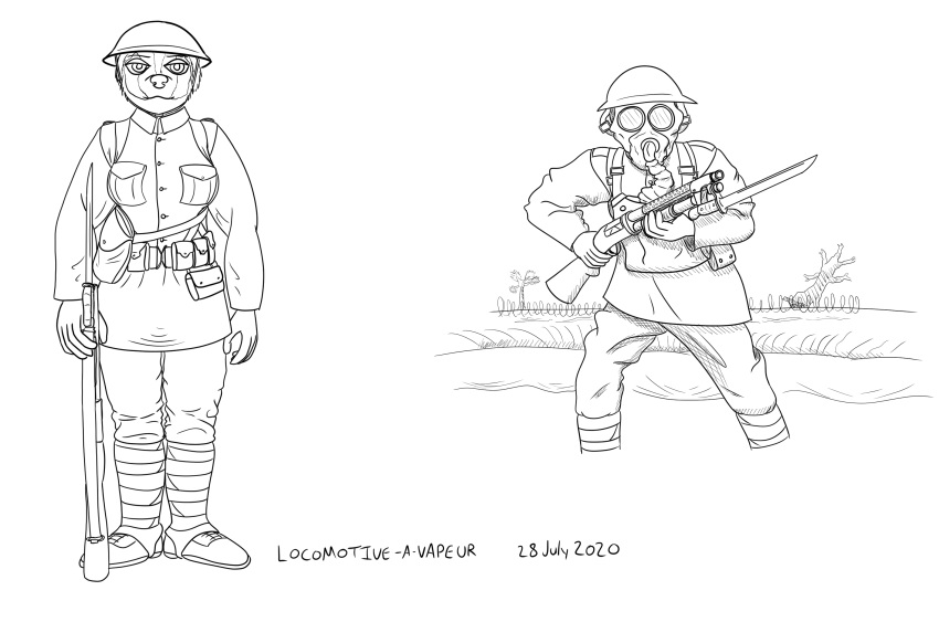 2020 american_badger anthro badger barbed_wire bayonet clothing female gas_mask gun hi_res knife looking_at_viewer mammal mask military_helmet military_uniform mustelid musteline panzerschreckleopard plant ranged_weapon shotgun solo tree trench uniform weapon winchester_1897 world_war_1