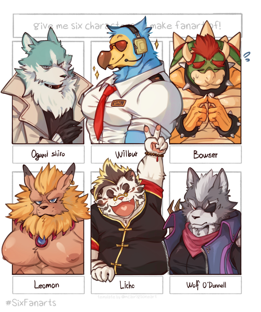 animal_crossing anthro avian bandai_namco bird bowser canid canine canis columbid digimon digimon_(species) dodo eyewear felid fur glasses group headgear headphones headset hi_res koopa leomon licho_(tas) lifewonders lion male mammal mario_bros meme musclegut muscular muscular_anthro muscular_male nintendo nipples overweight pantherine pecs scalie six_fanarts_challenge star_fox storm_ganz sunglasses tiger tokyo_afterschool_summoners video_games white_body white_fur wilbur_(animal_crossing) wolf wolf_o'donnell