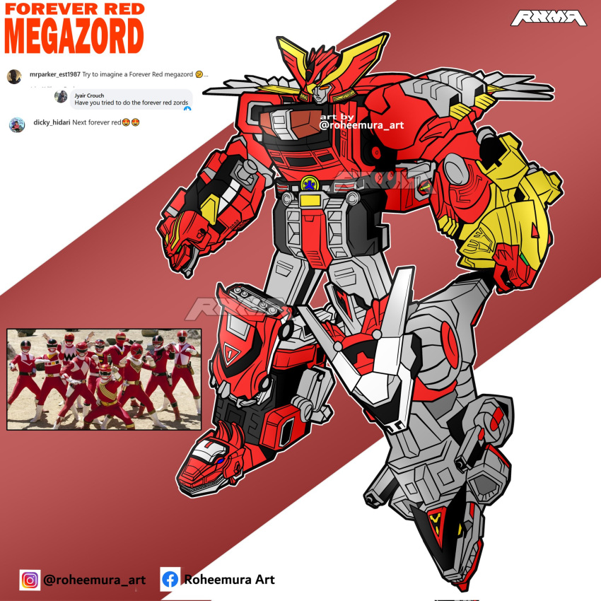 6+boys alternate_universe andros_(power_rangers) arm_guards armor aurico_(power_rangers) belt bodysuit boots carter_grayson character_request cole_evans crossover eric_myers galaxy_red gloves glowing helmet highres instagram_username jason_lee_scott leo_corbett mecha megazord mighty_morphin_alien_rangers mighty_morphin_power_rangers multiple_boys power_rangers power_rangers_in_space power_rangers_lightspeed_rescue power_rangers_lost_galaxy power_rangers_time_force power_rangers_turbo power_rangers_wild_force power_rangers_zeo quantum_ranger red_aquitar_ranger red_bodysuit red_lightspeed_ranger red_lion_ranger red_ranger red_space_ranger red_turbo_ranger red_wild_force_ranger retro_artstyle robot roheemura_art science_fiction signature super_robot t.j._johnson time_force_red tokusatsu tommy_oliver wesley_collins yellow_eyes zeo_ranger_v_red