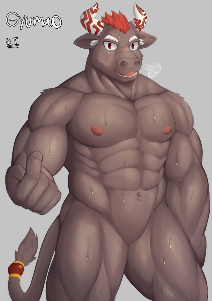 abs absurd_res anthro beckoning bodily_fluids bovid bovine bulge cattle clothing facial_hair featureless_crotch gesture goatee gyumao hi_res horn horned_humanoid humanoid lifewonders male mammal muscular muscular_arms muscular_legs muscular_male navel nipples null pecs ritorutaiga solo sweat tokyo_afterschool_summoners towel towel_only translucent translucent_clothing video_games