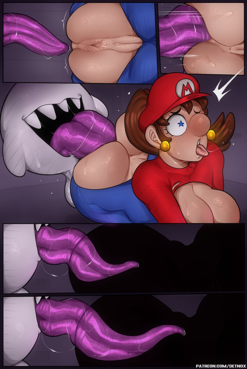 anal anus balls big_breasts big_butt big_tongue bodily_fluids boo_(mario) breasts brown_hair butt clothing comic crossgender detnox duo ear_piercing female forced genitals ghost hair hat headgear headwear hi_res huge_breasts huge_butt human internal king_boo long_tongue luigi's_mansion male male/female mammal mario mario_bros mtf_crossgender nintendo open_mouth oral overalls piercing pussy rape rimming saliva sex shirt spirit tongue tongue_out topwear torn_clothing video_games white_body y_anus