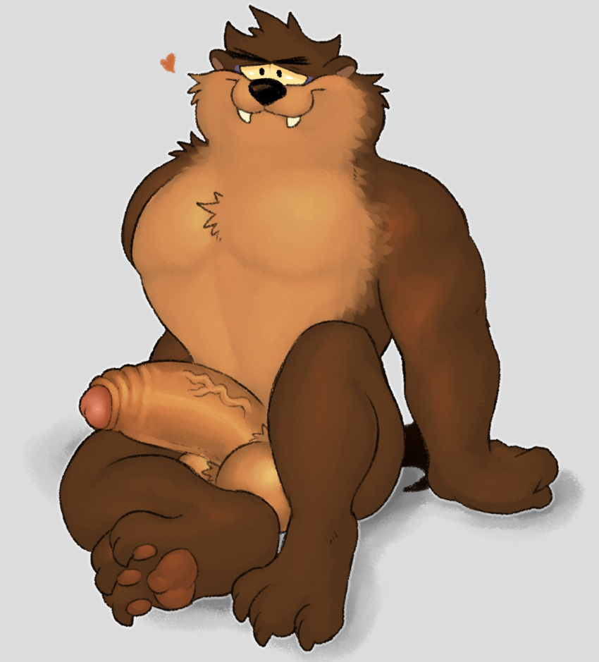 &lt;3 anthro ball_tuft balls big_balls big_penis brown_body brown_fur brown_pawpads dasyurid dasyuromorph erection eyebrows fangs feet fleshformomo foreskin fur genitals glans grey_background hi_res looney_tunes male mammal marsupial muscular muscular_anthro muscular_male nude pawpads paws penis pinup pose pubes simple_background smile solo tan_body tan_fur tasmanian_devil tasmanian_devil_(looney_tunes) teeth tuft vein veiny_penis warner_brothers yellow_sclera