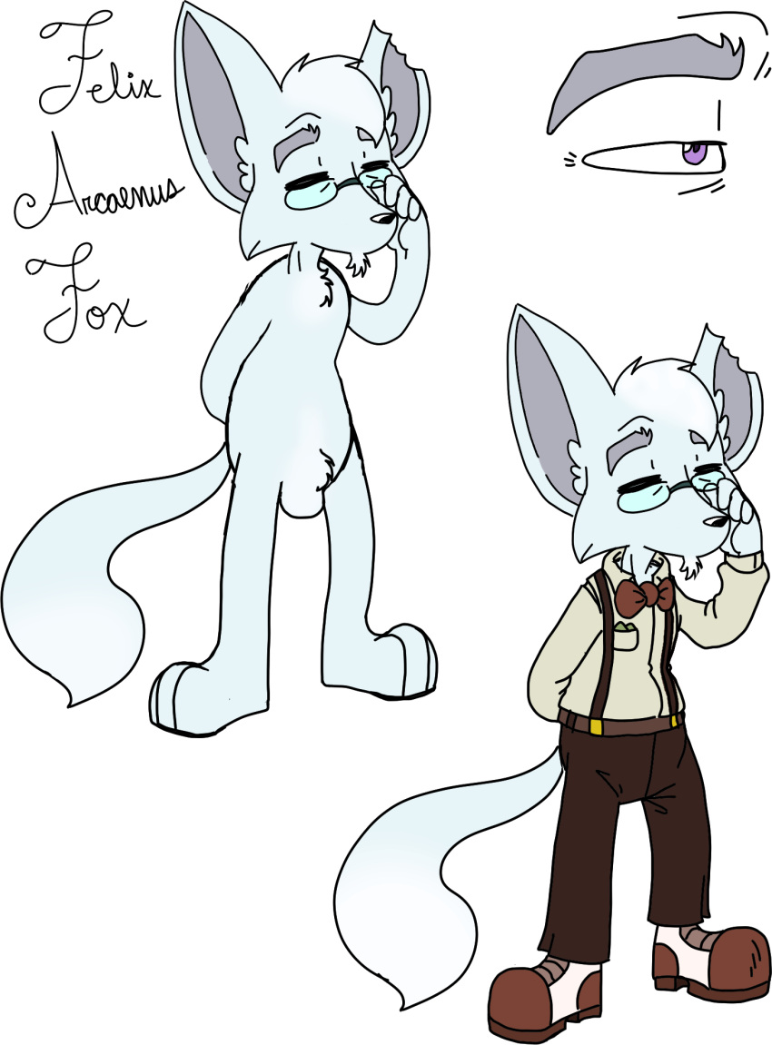 age_difference alpha_channel anthro ask_blog body_reference bow_tie canid canine comic eyewear felix_a_fox fennec fox glasses hi_res humanoid male mammal notched_ear nude old older_anthro older_male purple_eyes solo straps wintersgardencomic