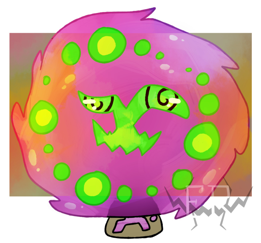 artist_logo front_view glistening glistening_eyes green_body green_spots imperatorcaesar logo nintendo outline pok&eacute;mon pok&eacute;mon_(species) purple_body simple_background solo spiral_eyes spiritomb spots spotted_body video_games