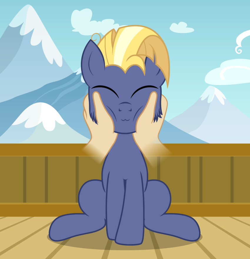 :3 badumsquish blonde_hair cat_smile disembodied_hand earth_pony equid equine eyes_closed friendship_is_magic hair hasbro hi_res horse mammal my_little_pony pony squishing_cheeks star_tracker_(mlp)
