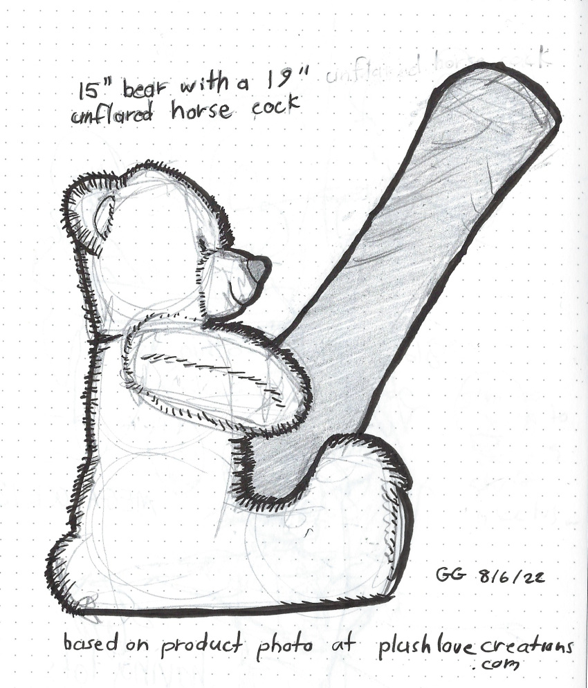 animal_genitalia animal_penis antiraster big_penis equine_penis fur genitals graphite_(artwork) greyscale guide_lines hi_res huge_penis hyper hyper_genitalia hyper_penis male monochrome object outlines pencil_(artwork) penis plushie plushophilia sketch smile solo teddy_bear teddy_bear_(species) toy traditional_media_(artwork)