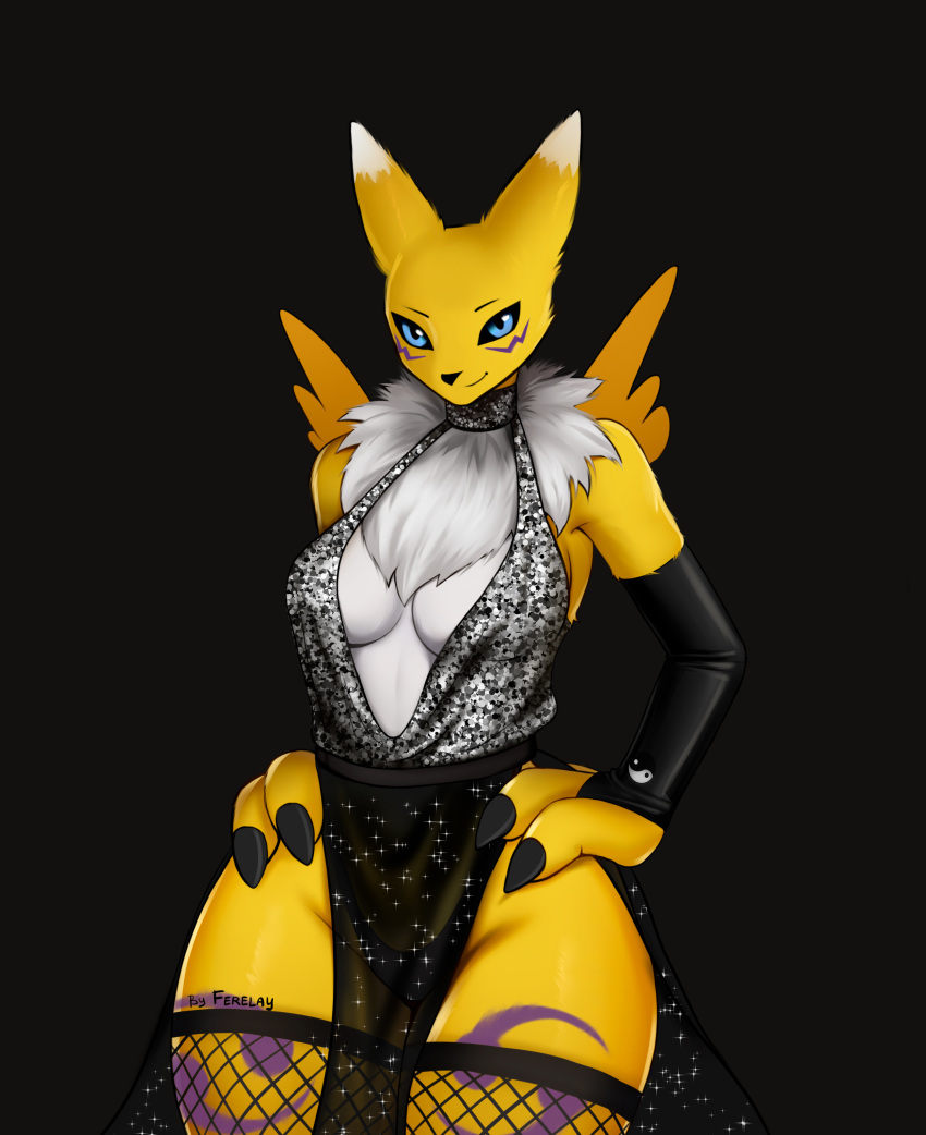 absurd_res anthro bandai_namco black canid canine digimon digimon_(species) digital_media_(artwork) elegant fan_(disambiguation) female ferelay fox hi_res invalid_tag luxurious mammal mature_(disambiguation) pin_(disambiguation) renamon risl_zxc sfw shiny_(disambiguation) solo up