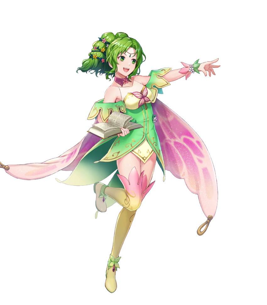 1girl alternate_costume artist_request bangs bare_shoulders boots breasts cape dress fire_emblem fire_emblem:_the_sacred_stones fire_emblem_heroes full_body gradient gradient_clothes green_eyes green_hair hair_ornament hand_on_own_chest hand_up highres jewelry l'arachel_(fire_emblem) long_hair medium_breasts non-web_source official_art shiny shiny_hair short_dress sleeveless solo thigh_boots thighs transparent_background turtleneck wrist_cuffs zettai_ryouiki