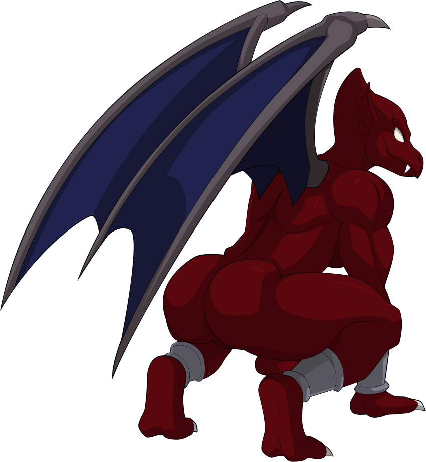all_fours anthro butt capcom demon demon's_crest firebrand gargoyle gargoyle's_quest hi_res male presenting presenting_hindquarters red_body sparksstars video_games white_eyes wings