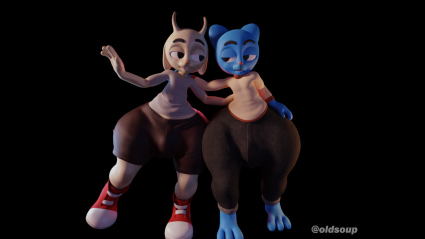 3d_(artwork) anthro big_butt bovid butt butt_focus caprine cartoon_network chichi clothed clothing digital_media_(artwork) domestic_cat duo felid feline felis goat gumball_watterson huge_butt male mammal oldsoup standing the_amazing_world_of_gumball thick_thighs wide_hips
