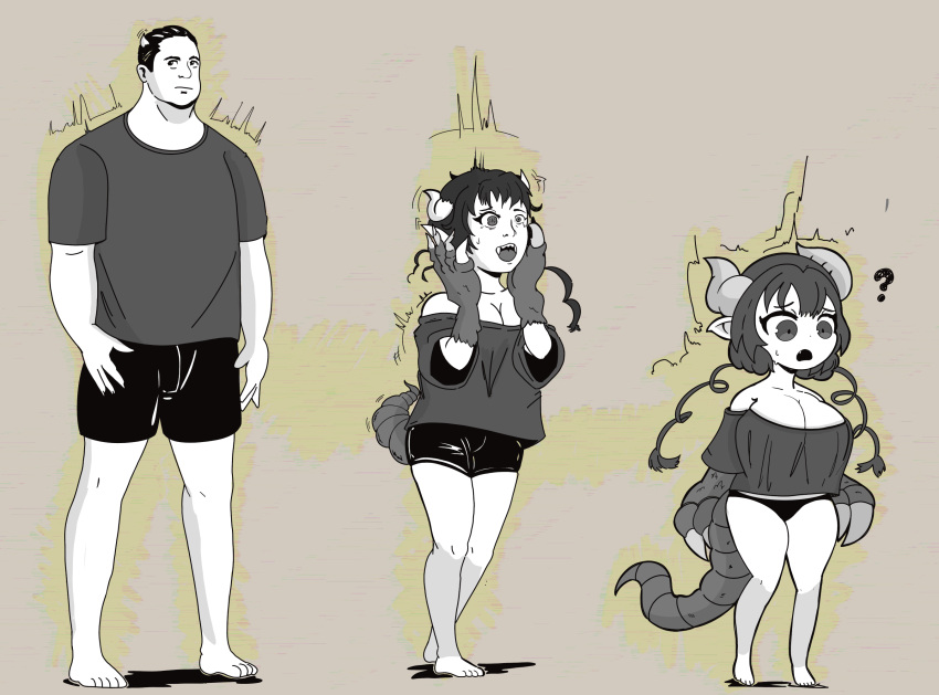 2022 animal_humanoid barefoot bodily_fluids bottomwear breast_growth breasts claws clothing dragon dragon_humanoid feet female gender_transformation growth hair hi_res horn horn_growth human human_to_humanoid humanoid humanoid_pointy_ears ilulu male mammal miss_kobayashi's_dragon_maid mtf_transformation open_mouth question_mark sequence shirt short_stack shorts shrinking size_transformation species_transformation standing surprise sweat sweatdrop tail_growth topwear transformation vafomett
