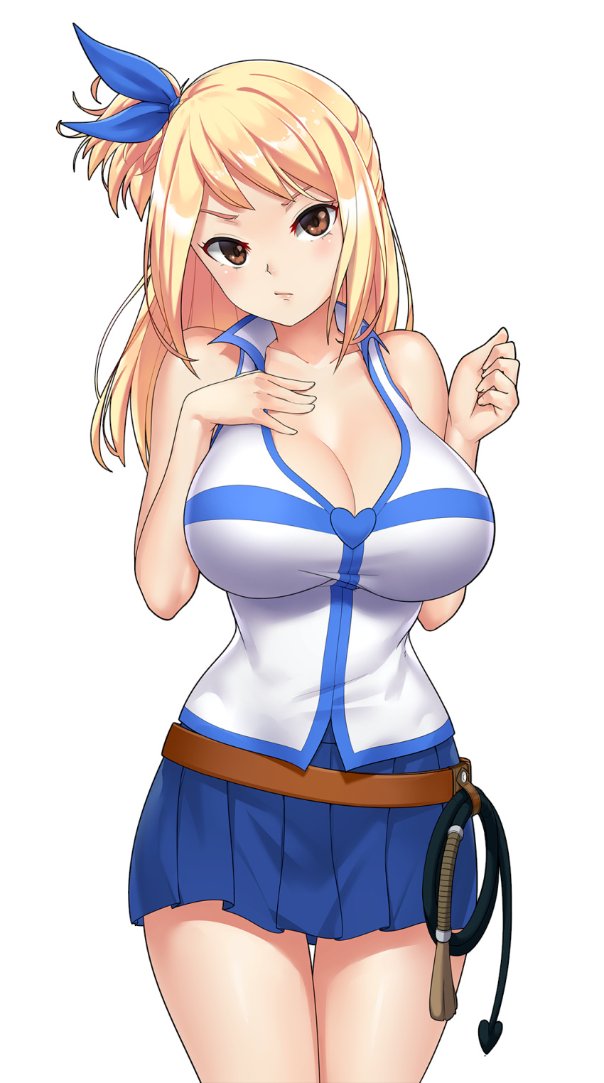 breasts breasts_out cleavage fairy_tail highres large_breasts long_hair lucy_heartfilia scaverle_(mao) skirt solo standing whip