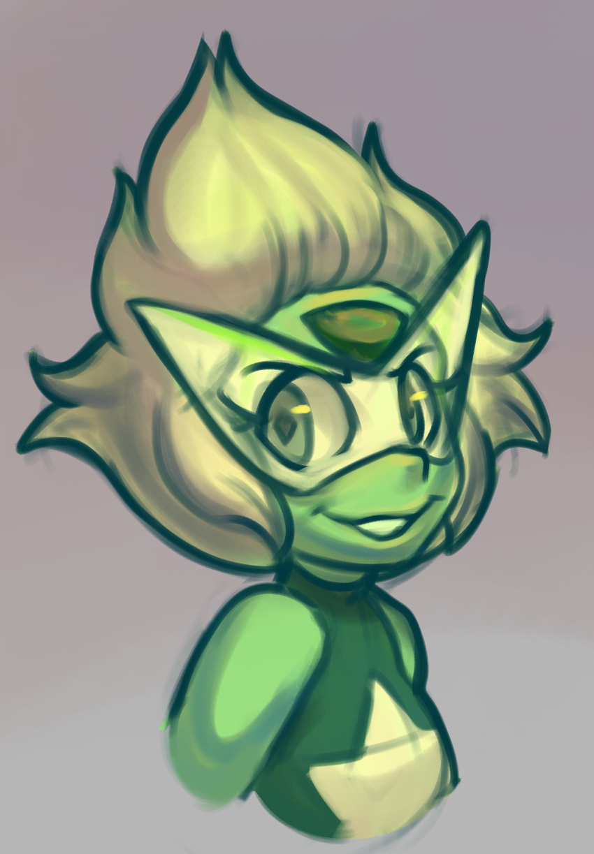 absurd_res cartoon_network clothing diadorin female gem_(species) green_body green_skin grey_background hair half-closed_eyes hi_res humanoid leotard narrowed_eyes peridot_(steven_universe) simple_background smile smirk smug smug_face smug_grin solo steven_universe tinted_glasses white_hair