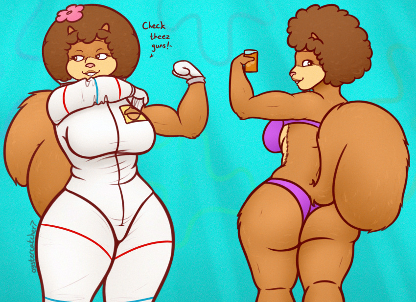 afro anthro anthrofied breasts butt female flexing hi_res mammal nickelodeon oystercatcher7 rodent sandy_cheeks sciurid solo spongebob_squarepants thick_thighs wide_hips