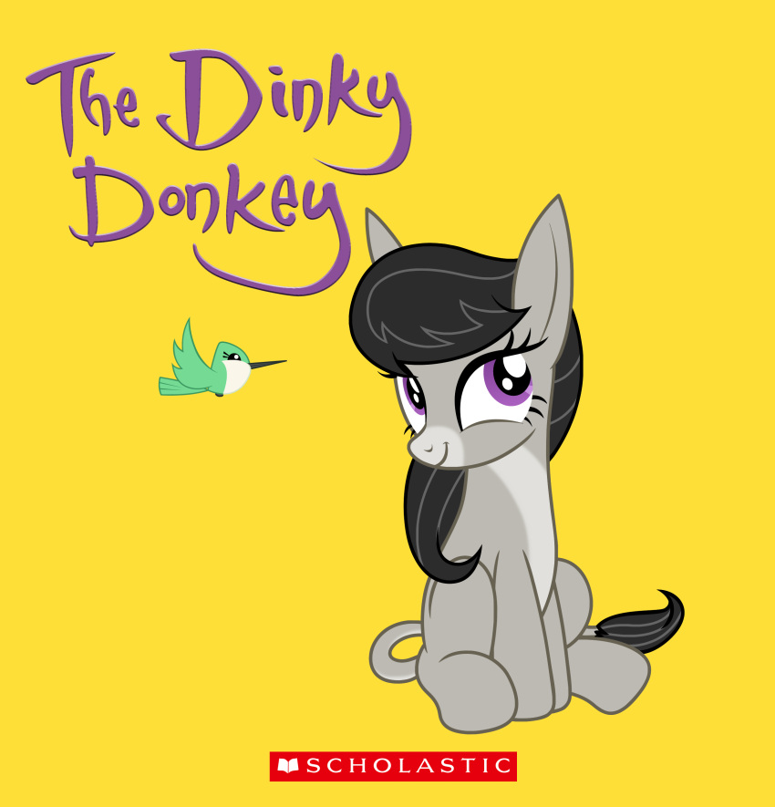 absurd_res asinus avian badumsquish bird black_hair book_cover cover donkey equid equine friendship_is_magic hair hi_res hummingbird mammal my_little_pony octavia_(mlp) purple_eyes simple_background sitting yellow_background