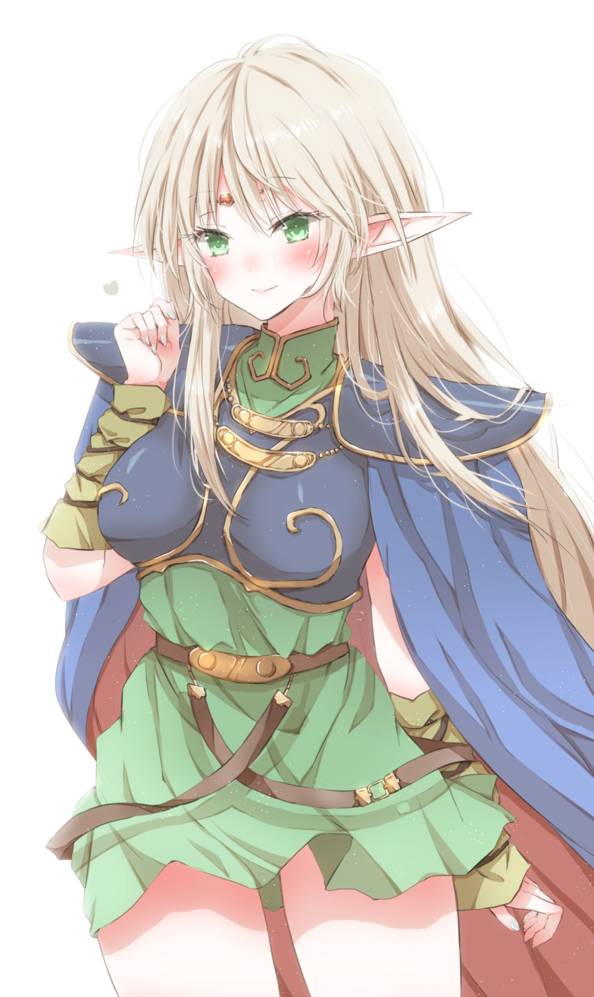 1girl armor belt blonde_hair breasts cape circlet commission deedlit elf green_eyes highres hiro_(hirohiro31) large_breasts long_hair pauldrons pointy_ears record_of_lodoss_war shoulder_armor skeb_commission