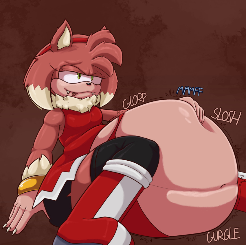 amy_rose amy_rose_the_werehog belly_noises clothing death digestion duo eulipotyphlan female hedgehog hi_res mammal sega smug_face smug_grin sonic_the_hedgehog_(series) tascom tongue tongue_out torn_clothing vore were wereeulipotyphlan werehog