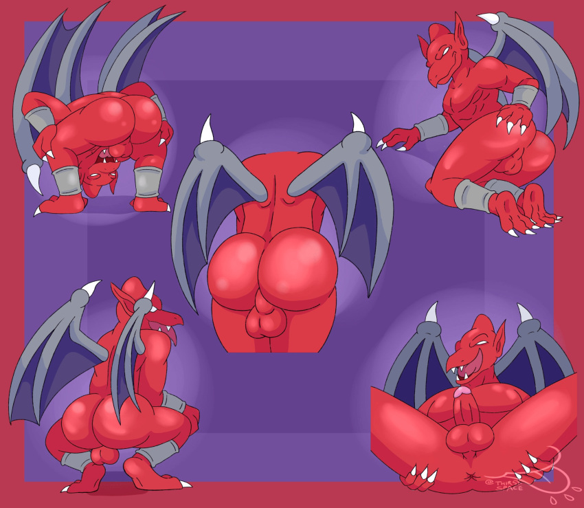 anthro balls butt capcom demon demon's_crest firebrand gargoyle gargoyle's_quest genitals ghosts_'n_goblins hi_res male presenting presenting_hindquarters red_body thirstspace video_games wings