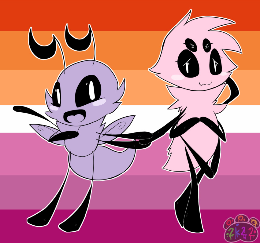 arachnid arthropod bee duo fan_character female female/female hand_holding hi_res hymenopteran insect lesbian_pride_colors lgbt_history_month lgbt_pride looking_at_viewer oooeygoooey pride_colors spider