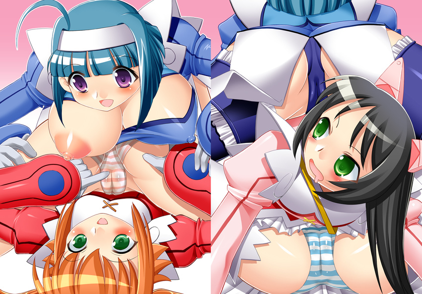 ahoge ass black_hair blue_hair blue_legwear blush breast_slip breasts cameltoe cleavage_cutout covered_nipples eye_contact fat_mons fff_threesome fingering garters girl_on_top gloves green_eyes group_sex hairband happy_sex hazuki_kurumi kaitou_tenshi_twin_angel kannazuki_aoi large_breasts long_hair looking_at_another looking_back lying minazuki_haruka_(twin_angel) multiple_girls nipples no_bra on_back on_stomach one_breast_out open_mouth orange_hair panties purple_eyes saliva short_hair spread_legs striped striped_panties thighhighs threesome trefoil twin_angel twintails underwear wet wet_clothes wet_panties white_legwear yuri zouzou