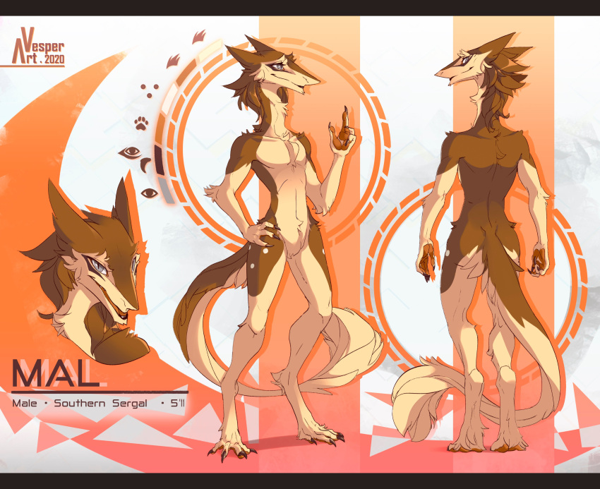2020 abstract_background absurd_res anthro brown_body brown_ears brown_fur brown_pawpads brown_tail brown_tongue crotch_tuft dated digitigrade elbow_tuft eyelashes featureless_crotch front_view fur grey_eyes hi_res leg_tuft mal_(rihkter) male model_sheet neck_tuft open_mouth pawpads pupils rear_view sergal shoulder_tuft slit_pupils solo tan_body tan_fur tan_tail tan_tail_tuft tongue tuft vinyanko