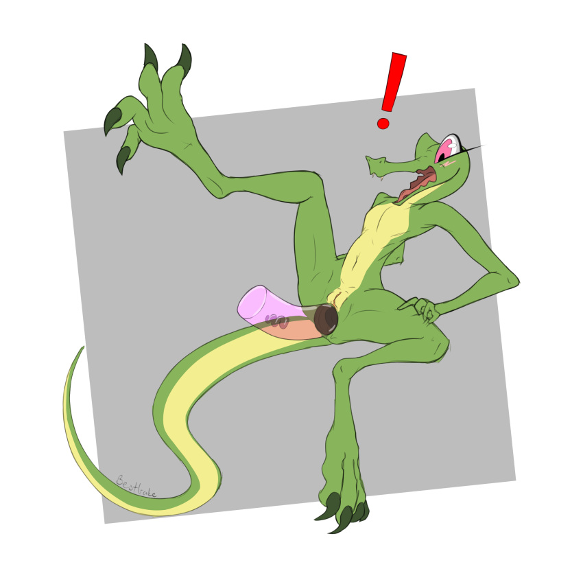 4_toes absurd_res anal anal_penetration anus bestbake blush claws crocodilian dildo dildo_in_ass dildo_insertion exclamation_point feet female flat_chested flexing gaping gaping_anus genitals green_body grey_background hi_res leg_grab lizard long_tail navel open_mouth penetration pink_eyes pussy reclining reptile scalie sex_toy sex_toy_in_ass sex_toy_insertion shocked shocked_expression simple_background slim snout solo stretched_anus toes tongue transparent_sex_toy yellow_body