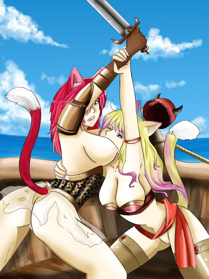 animal_ears breasts cat_ears copyright_request highres likinhah medium_breasts multiple_girls pussy uncensored yuri
