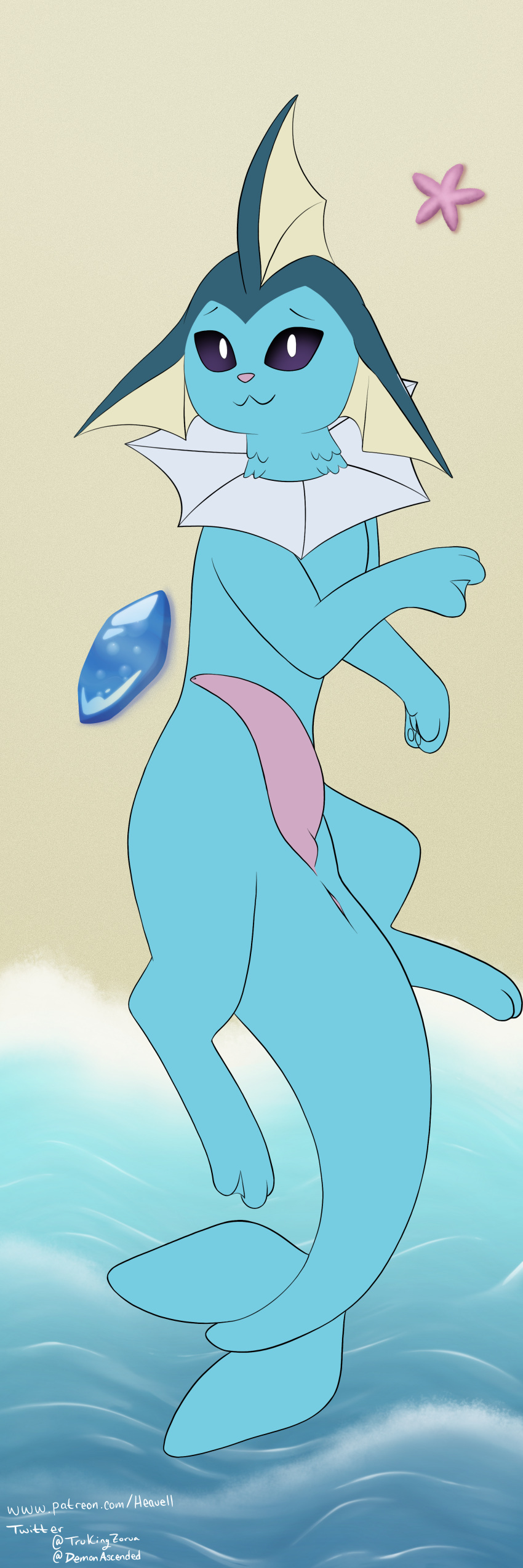 1:3 absurd_res animal_genitalia animal_penis anus blue_body canid canine cetacean_penis colored demon_ascended_(artist) digital_drawing_(artwork) digital_media_(artwork) eeveelution erection feral fin flat_colors generation_1_pokemon genital_slit genitals hi_res looking_at_viewer male mammal membrane_(anatomy) nintendo nude penile penis pokemon pokemon_(species) scalie shaded signature simple_background slit smile solo tapering_penis text unfinished url vaporeon video_games webbed_feet