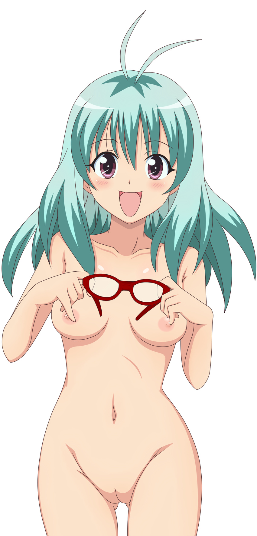 absurdres blush breasts glasses highres medium_breasts navel nipples nude open_mouth purple_eyes pussy run_elsie_jewelria solo third-party_edit to_love-ru uncensored
