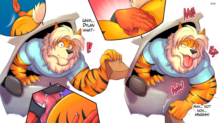 16:9 absurd_res anal anal_fingering anthro anthro_on_anthro anus arcanine bottomless clothed clothing duo dylan_(zourik) felid feline fingering generation_1_pokemon generation_7_pokemon hi_res leo_(zourik) male male/male mammal muscular muscular_anthro muscular_male nintendo open_mouth pokemon pokemon_(species) solo_focus spanking tongue tongue_out torracat video_games widescreen zourik