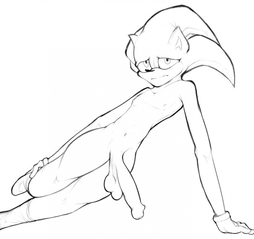 anthro clothing flaccid footwear foreskin genitals gloves handwear hi_res male penis sega socks solo sonic_the_hedgehog sonic_the_hedgehog_(series) stretching vocabulary