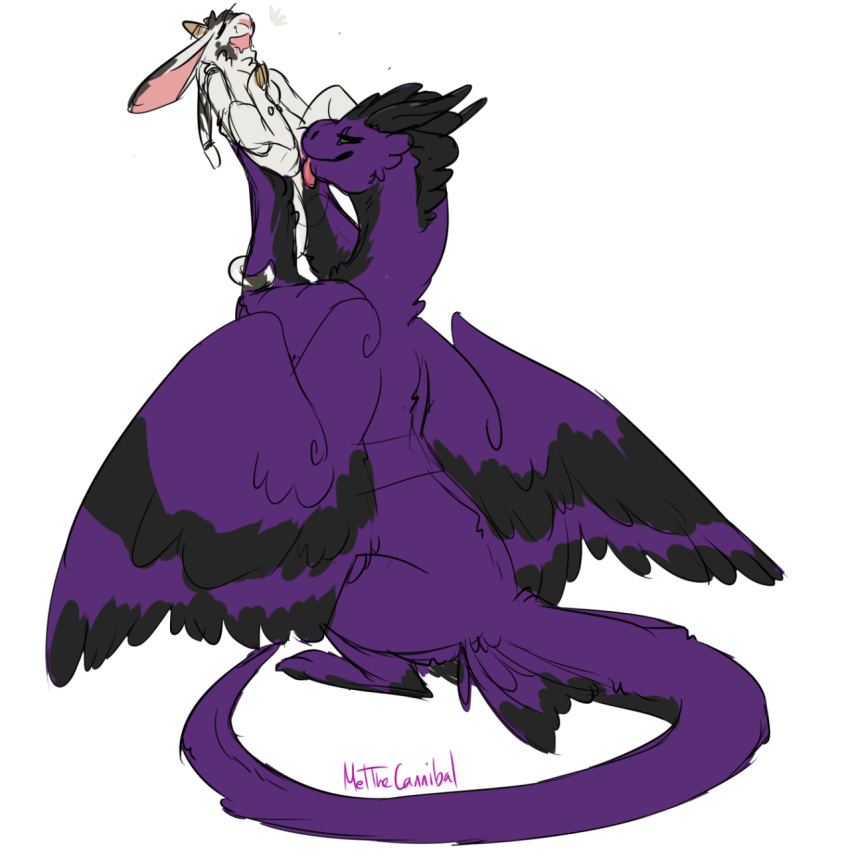 ambiguous_gender anthro anthro_on_feral bestiality breasts cunnilingus dragon duo eyes_closed feathered_wings feathers female female/ambiguous feral genitals green_eyes hi_res holding_another hooves horn lifting_another melthecannibal nude open_mouth oral purple_body pussy sex signature simple_background size_difference tongue tongue_out unknown_species vaginal white_background white_body wings