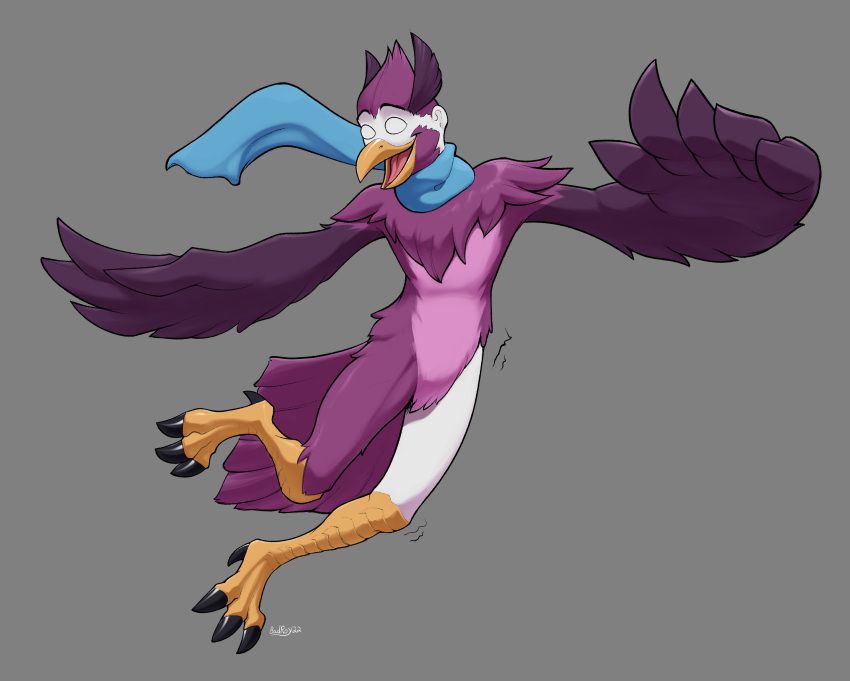 absurd_res anthro avian badroy beak feather_hands feathers flying happy hi_res male rivals_of_aether scarf solo transformation video_games wings wrastor