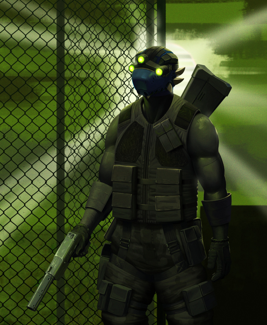 anthro argonian armor assault_rifle bethesda_softworks blue_body blue_scales digital_media_(artwork) eyewear goggles gun handgun headgear hi_res holding_gun holding_object holding_weapon male night_vision_goggles pistol ranged_weapon reptile rifle scales scalie solo splinter_cell standing tall_lizzard_(artist) the_elder_scrolls tom_clancy's_(series) tristen ubisoft video_games weapon