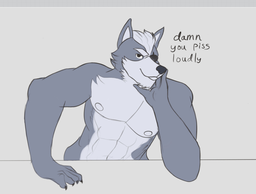 abs anthro bedroom_eyes biceps canid canine canis cocky grin half_naked hi_res jessoji male mammal meme muscular muscular_anthro muscular_male narrowed_eyes nintendo nipples pecs seductive smile solo star_fox triceps video_games wolf wolf_o'donnell
