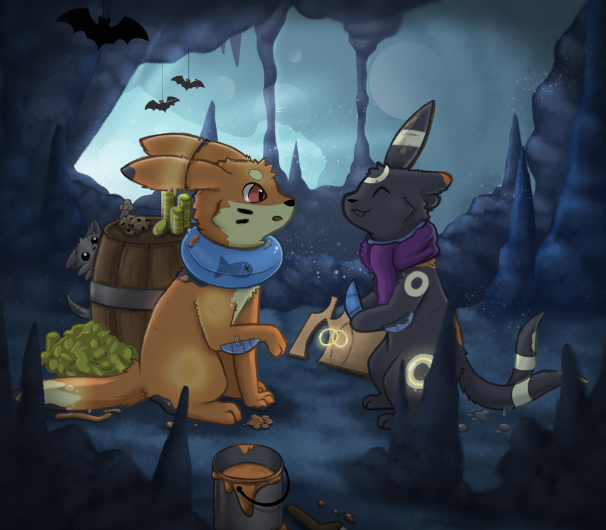 buizel cave cookie eeveelution food generation_2_pokemon generation_4_pokemon halloween hi_res holidays nintendo paint pokemon pokemon_(species) resachii sachii soggy tobi umbreon