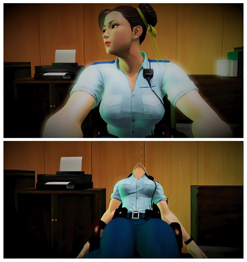 absurdres bell chun-li highres mini-necky neck neck_bell police relaxing self-upload street_fighter street_fighter_v stretching