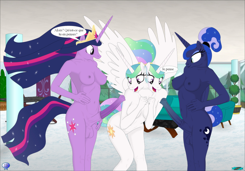 animal_genitalia animal_penis anthro breasts crossgender equid equine equine_genitalia equine_penis fab3716 female friendship_is_magic genitals group hasbro hi_res horn mammal my_little_pony nude penis princess_celestia_(mlp) princess_luna_(mlp) trio twilight_sparkle_(mlp) winged_unicorn wings