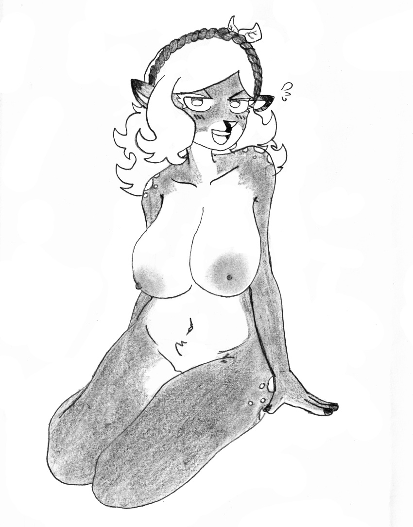 absurd_res animal_genitalia anthro big_breasts blonde_hair breasts deer efradraws elafi_(efradraws) female fur genitals graphite_(artwork) hair hi_res hooves leaf mammal markings model_sheet monochrome nipples northwind_(efradraws) pencil_(artwork) pussy shongila_(northwind) sketch solo spots spotted_body spotted_fur tail traditional_media_(artwork) wavy_hair