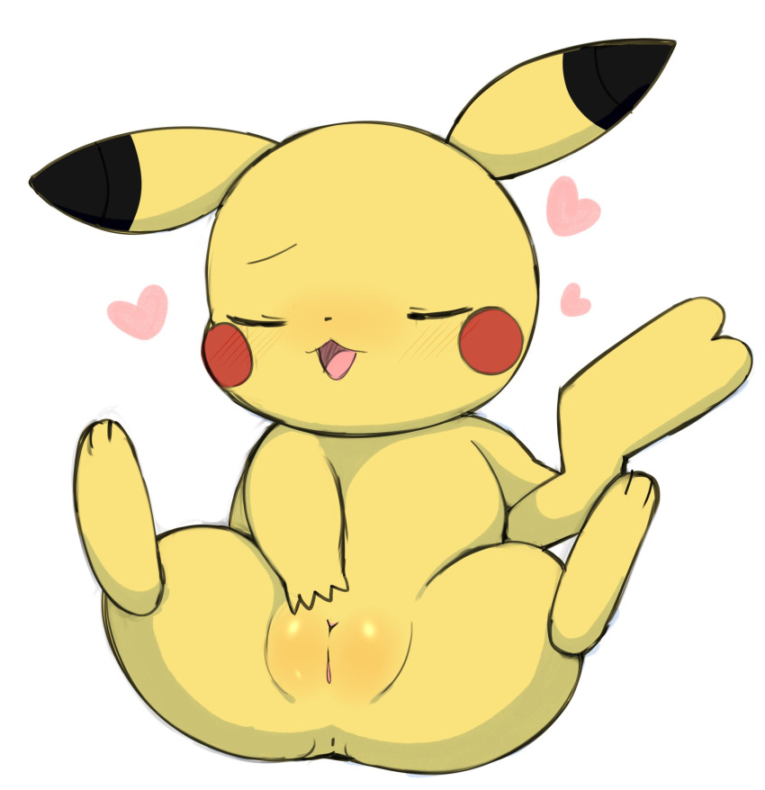 anus azuo eyes_closed female feral fur generation_1_pokemon genitals heart_symbol hi_res nintendo pikachu plump_labia pokemon pokemon_(species) pussy simple_background solo spread_legs spreading white_background yellow_body yellow_fur