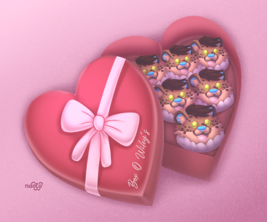 absurd_res anthro box box_of_chocolates candy chocolate container dessert food happy hi_res holidays hyena love male mammal naoto ribbons solo valentine's_day