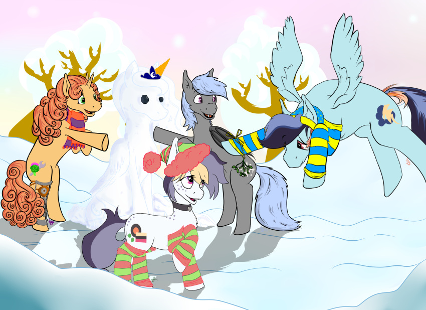 anthro christmas equid equine female feral friendship_is_magic group hasbro hearth's_warming_eve hi_res holidays horse male male/female mammal mistletoe my_little_pony original_character plant pony princess_luna_(mlp) scoundrel_scaramouche snow