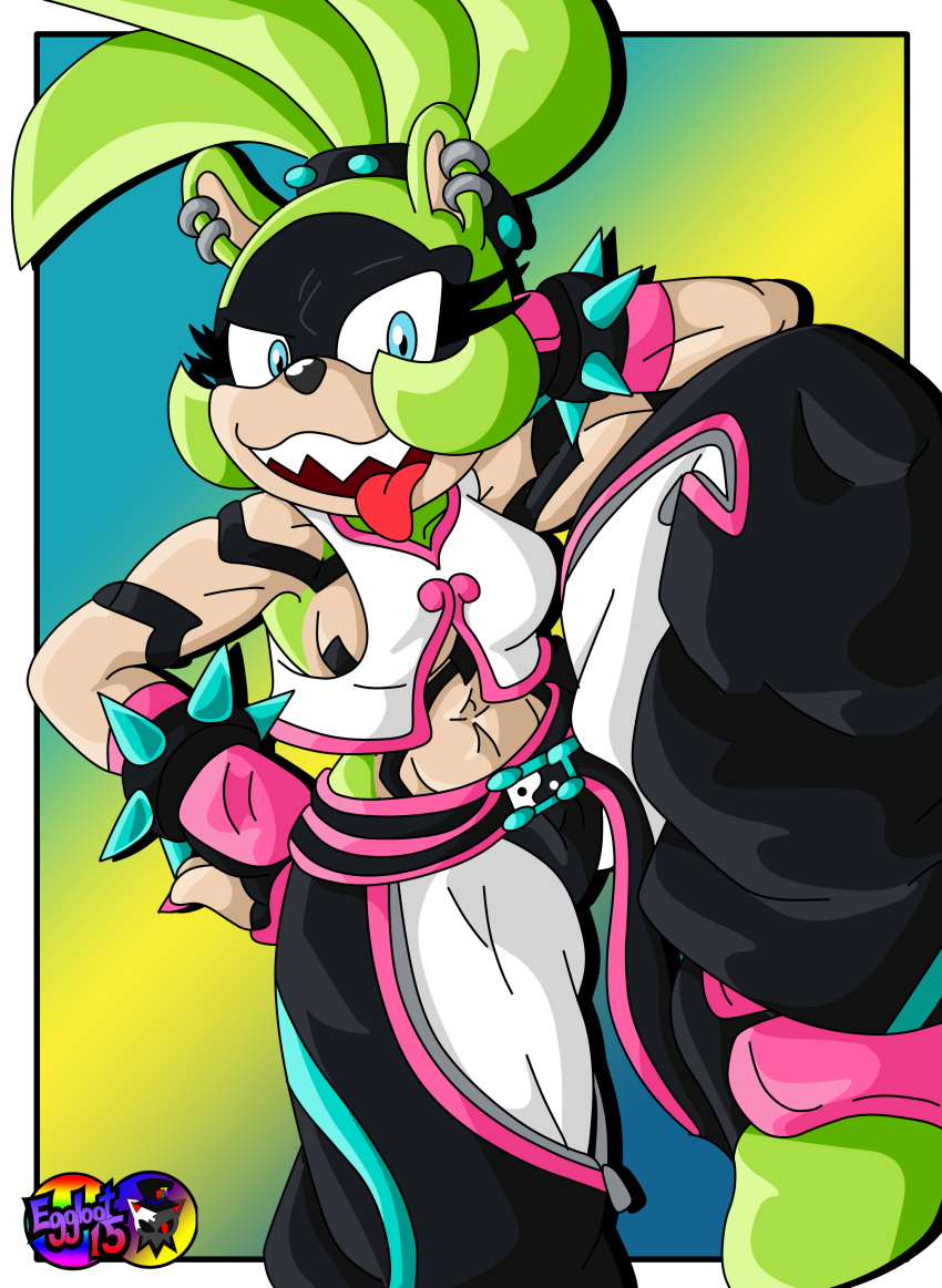 absurd_res afrosoricid anthro blue_eyes bracelet breasts capcom clothed clothing cosplay crossover digital_media_(artwork) ear_piercing eggbot15 female green_body hi_res idw_publishing jewelry juri_han mammal open_mouth piercing sega sharp_teeth simple_background smile solo sonic_the_hedgehog_(comics) sonic_the_hedgehog_(idw) sonic_the_hedgehog_(series) spiked_bracelet spikes street_fighter surge_the_tenrec teeth tenrec video_games