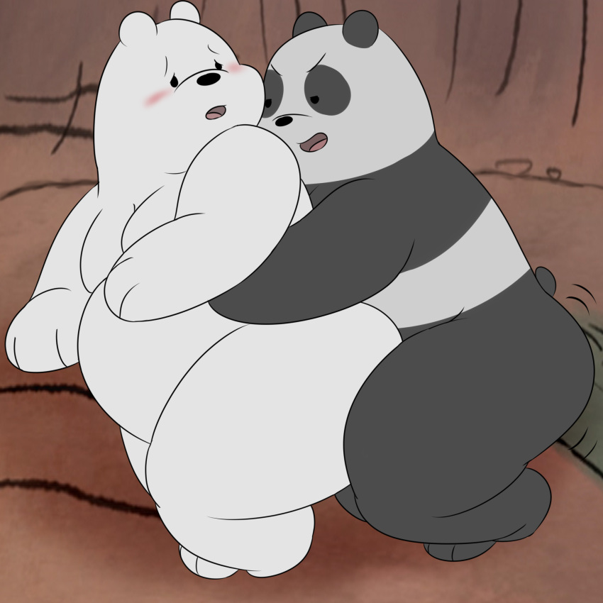 blush camp14 cartoon_network chubby_male duo embrace giant_panda hi_res hug hugging_from_behind humping ice_bear looking_back male male/male mammal open_mouth open_smile panda_(wbb) polar_bear smile teasing ursid ursine we_bare_bears