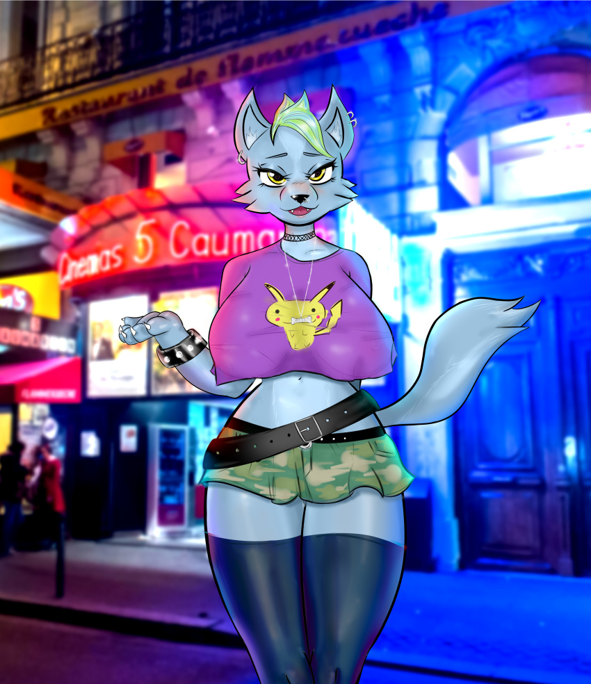 absurd_res anthro canid canine canis clothed clothing emadbz female hi_res mammal punk roxy solo wolf