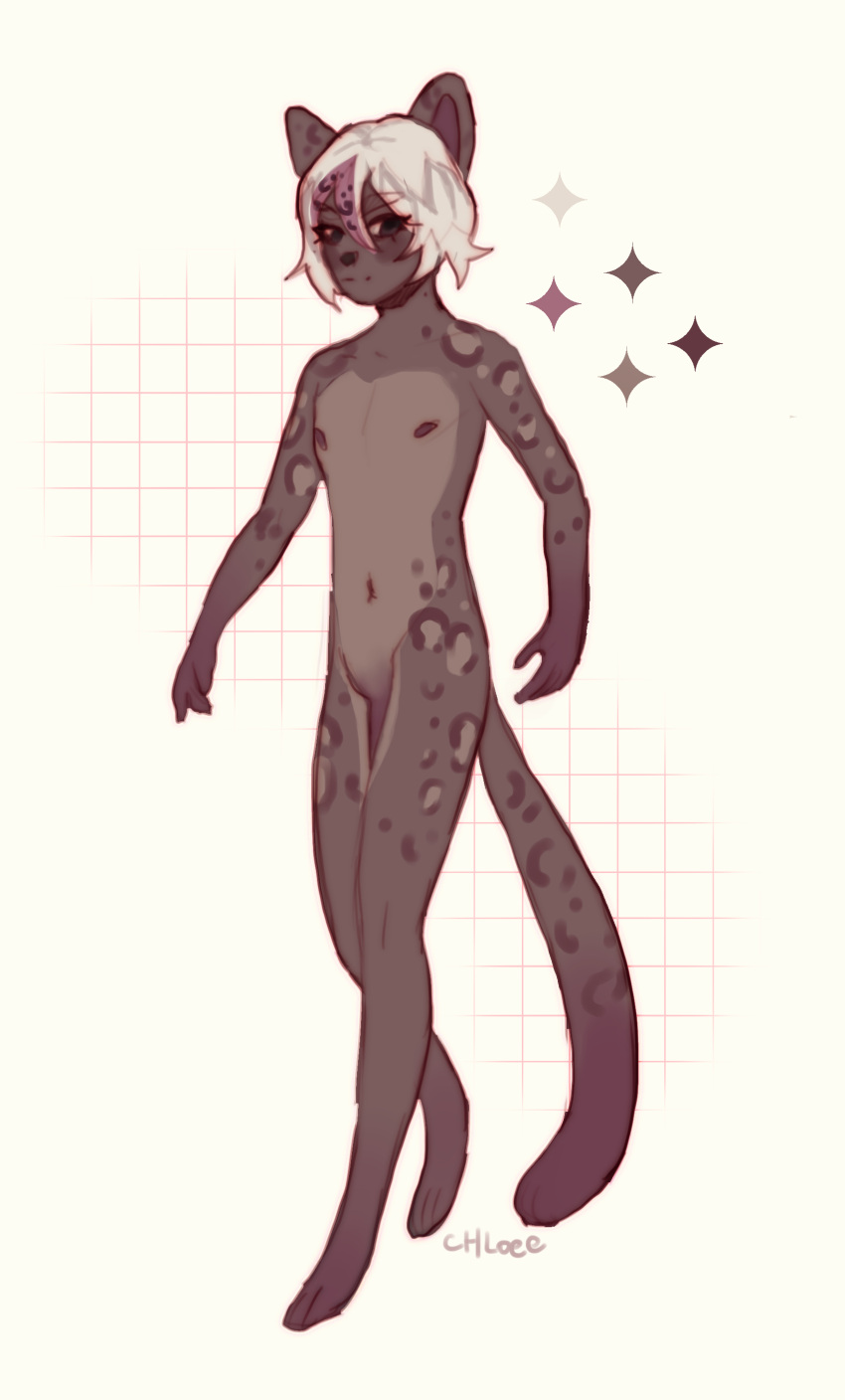 absurd_res anthro chloeelaw digital_media_(artwork) domestic_cat felid feline felis fur genitals hair hi_res leopard leopard_spots looking_at_viewer male mammal model_sheet nipples nude pantherine penis simple_background smile solo spots