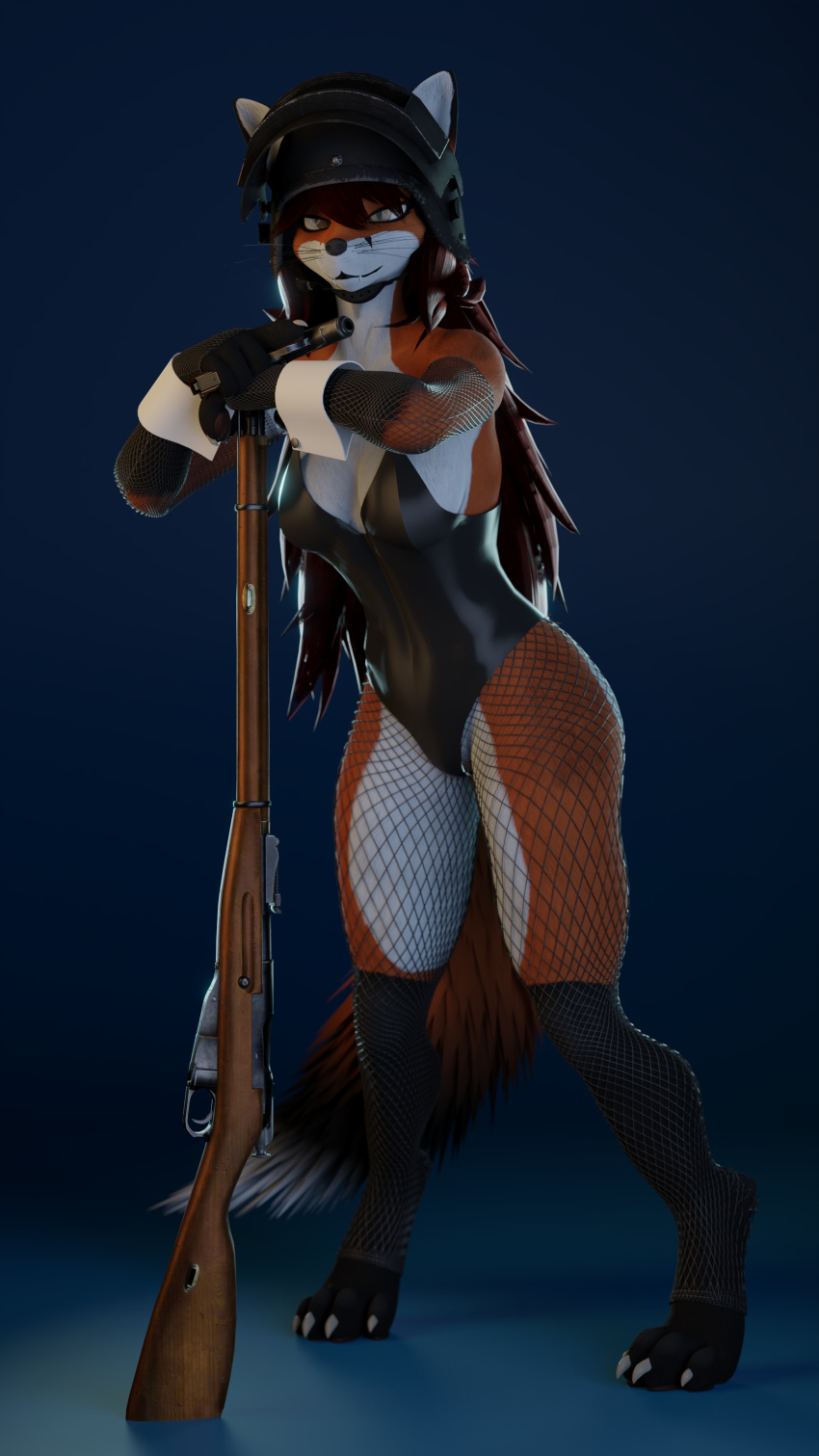 3d_(artwork) 9:16 absurd_res anthro armor big_breasts blender_(software) breasts bunny_costume canid canine clothed clothing costume curvy_figure digital_media_(artwork) female fishnet fox fur gun hair handgun headgear helmet hi_res holding_gun holding_object holding_weapon legwear long_hair looking_at_viewer makarov_pmm mammal mosin_nagant ranged_weapon rifle rosa(rosecreates) rosecreates simple_background smile solo standing trigger_discipline weapon wide_hips