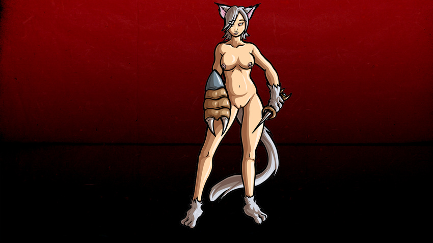 16:9 breasts catgirl maplestory naked nude pussy red_eyes uncensored wallpaper wallpaper_for_the_brave white_hair xexus