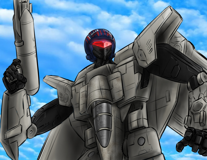 cloud commentary_request crossover gobots gunpod helmet horse_girl jetfire leader-1 macross mayano_top_gun_(umamusume) mecha mechanization parody pete_"maverick"_mitchell pilot_helmet prototype robot science_fiction sketch top_gun transformers umamusume upper_body variable_fighter