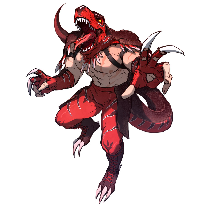 abs an_ling_withered animal_costume animal_head claw_pose costume dinosaur dinosaur_boy dinosaur_costume dinosaur_tail highres king_of_dinosaurs large_pectorals luchador luchador_mask mature_male muscular muscular_male pectorals sharp_teeth tail teeth the_king_of_fighters the_king_of_fighters_xiv the_king_of_fighters_xv topless_male wrestler wrestling wrestling_mask wrestling_outfit